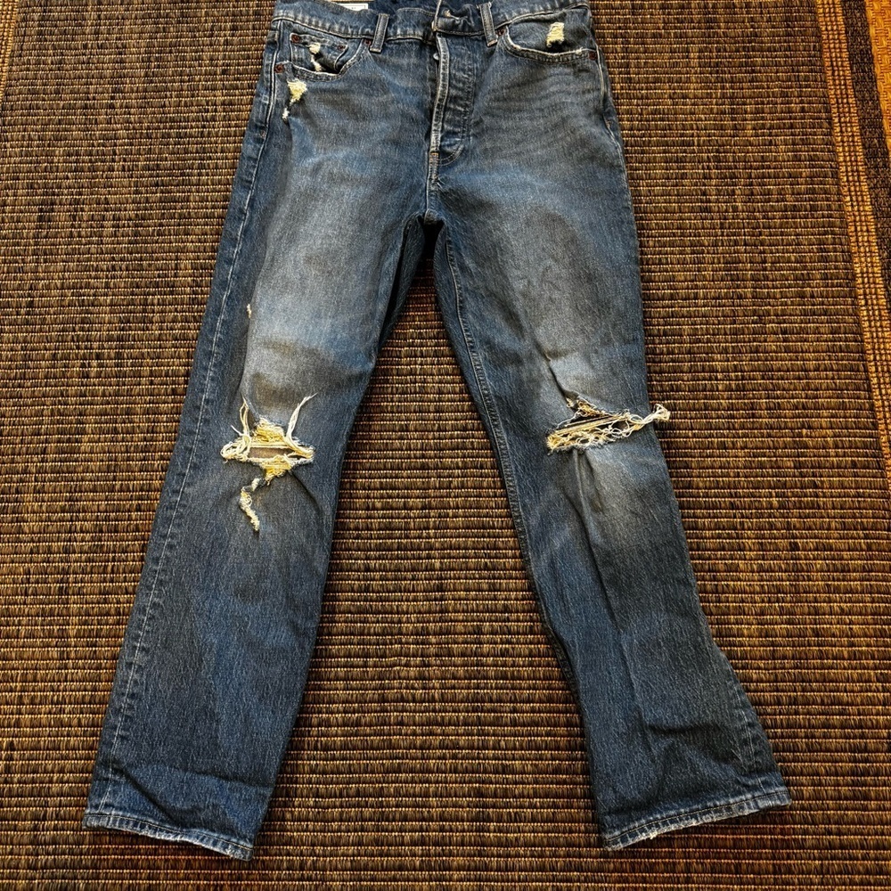 GAP Women's Distressed Straight Leg Denim Jeans